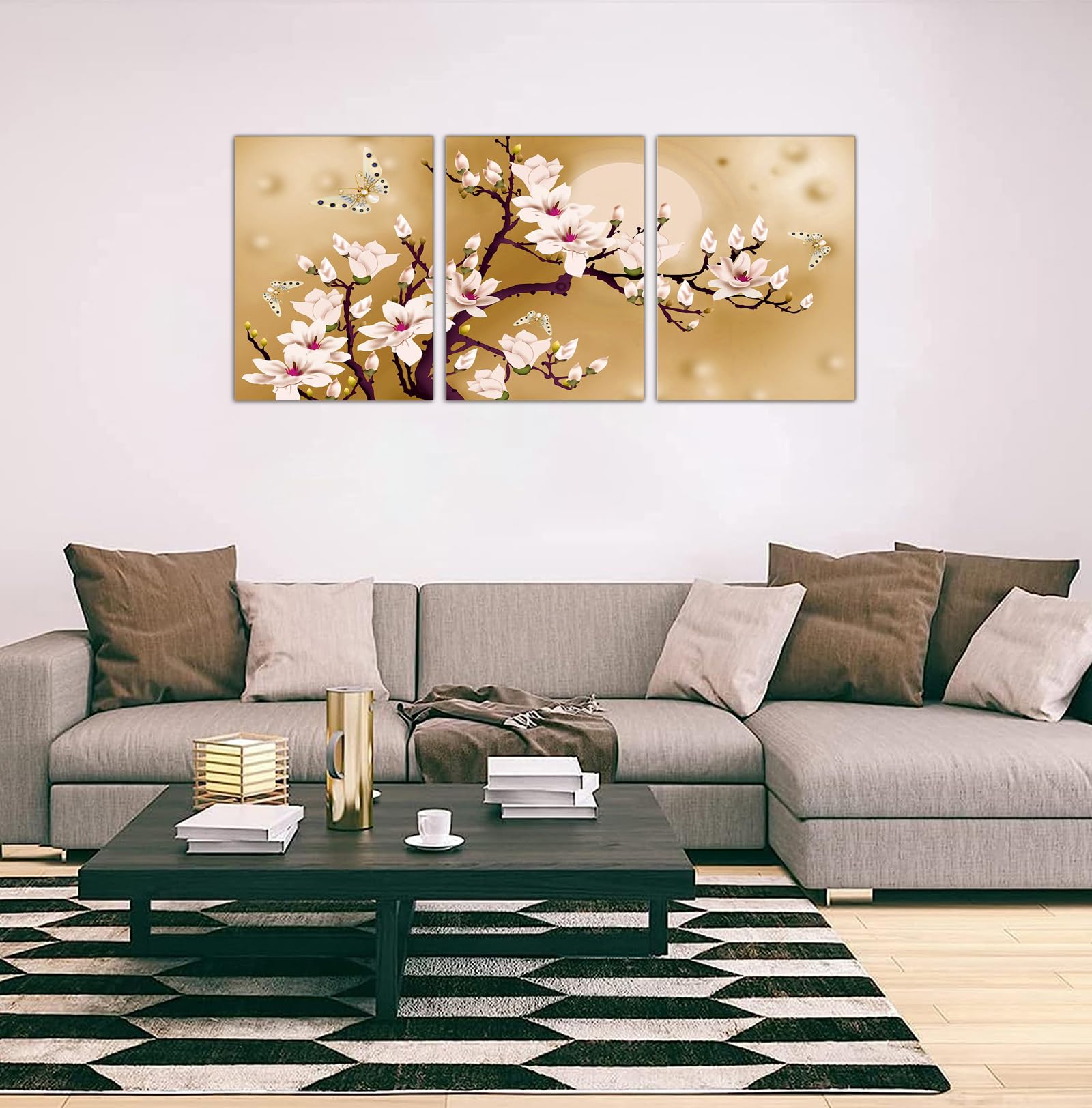 Amazon.co.jp: アートパネル 3枚 花蝶 ポスター 花の背景絵画 部屋装飾